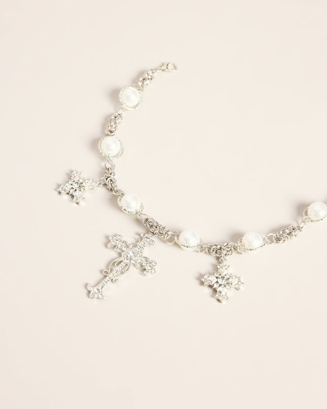 Sacred Spark Pearl Cross Necklace