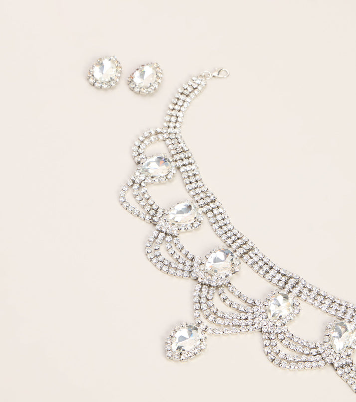 Booked to Dazzle Rhinestone Choker And Earrings
