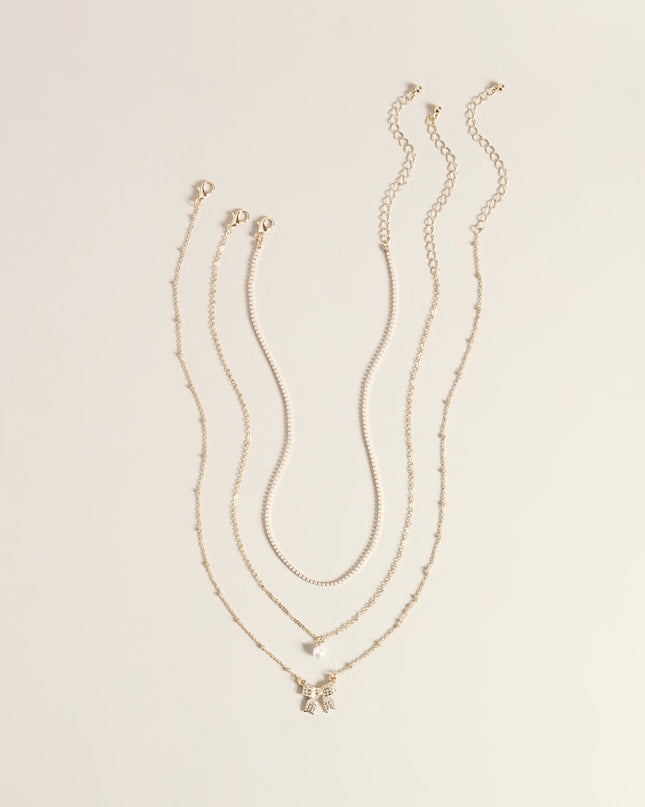 Bow On Cue Layered Charm Necklace