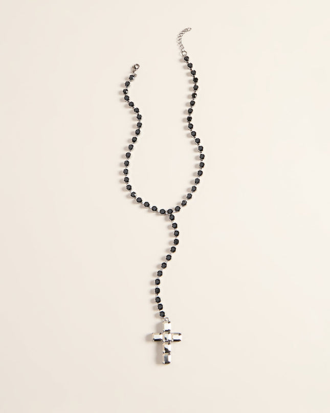 Sleek Drama Cross Pendant Lariat Necklace