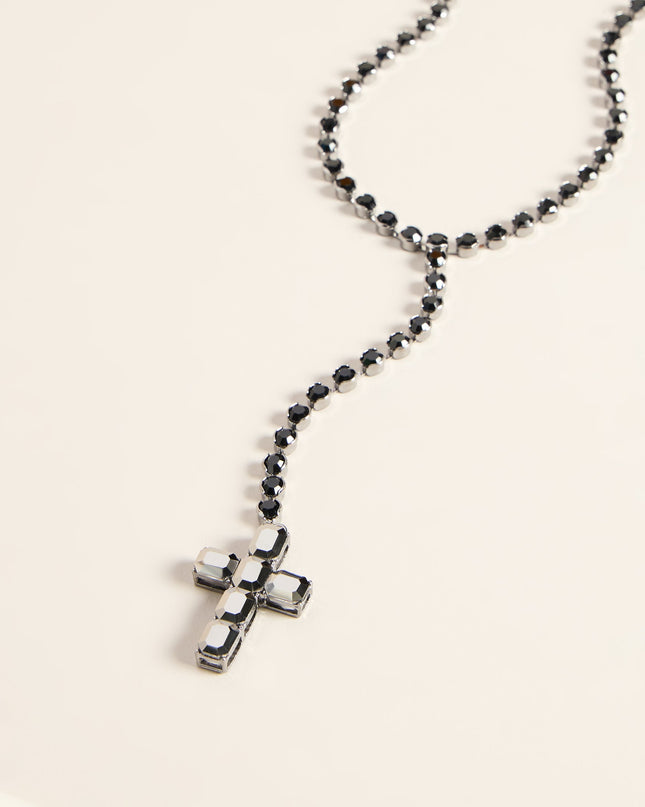 Sleek Drama Cross Pendant Lariat Necklace