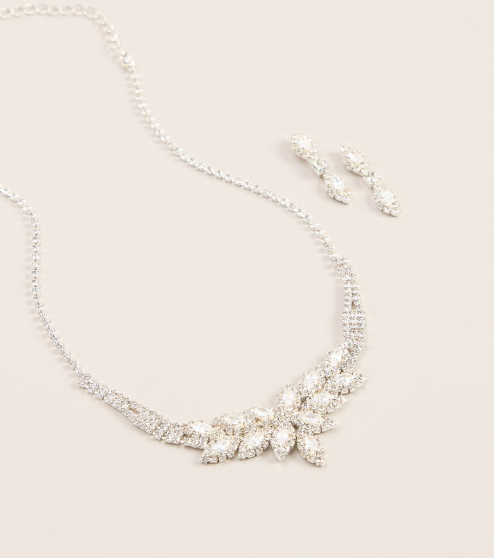 Crystal Bouquet Necklace And Earrings Set