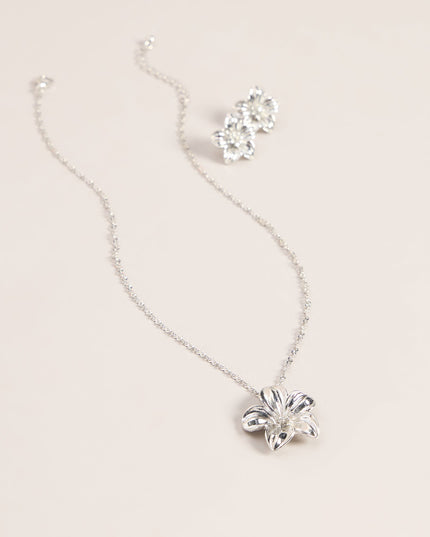 Bloom Mood Flower Necklace And Stud Earrings Set