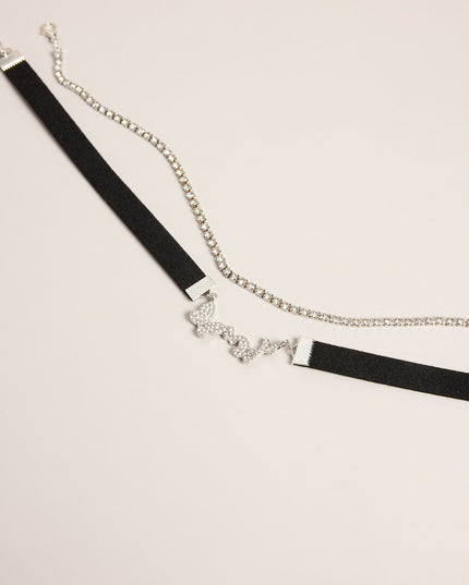 Double Take Rhinestone Butterfly Choker Necklace Set