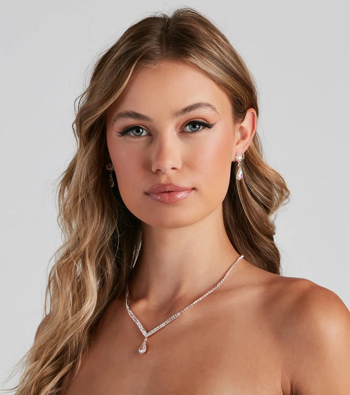 Style your vibe in seconds with the Elegant Style Rhinestone Necklace And Earrings Set in rose gold, a fashion accessories essential that completes any outfit with ease.
