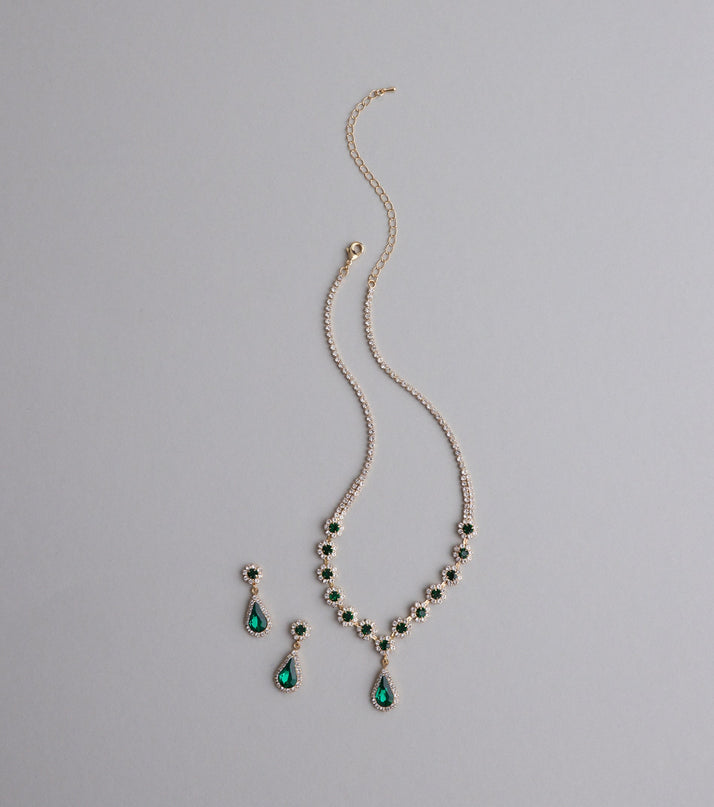 Luxe Look Gemstone Necklace And Earrings Set