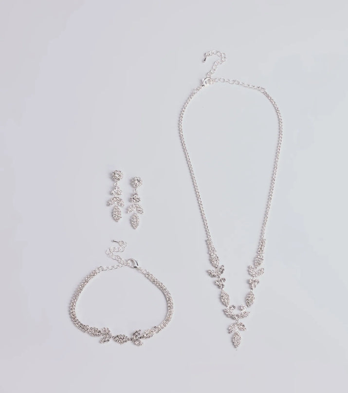 Style your vibe in seconds with the Luxe Desire Rhinestone Leaf Jewelry Set in silver, a fashion accessories essential that completes any outfit with ease.