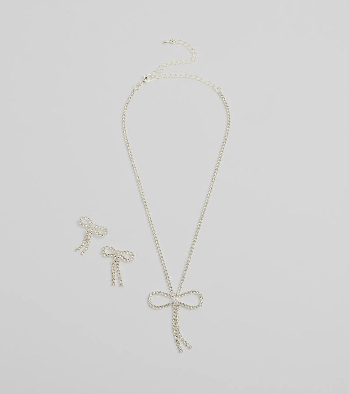 Adorably Glam Bow Necklace And Earrings Set