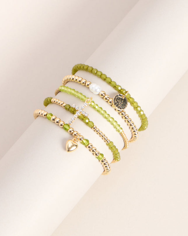 Stacked Charms Five-Piece Bracelet Set