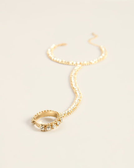 All Linked Up Rhinestone Hand Chain Bracelet Ring