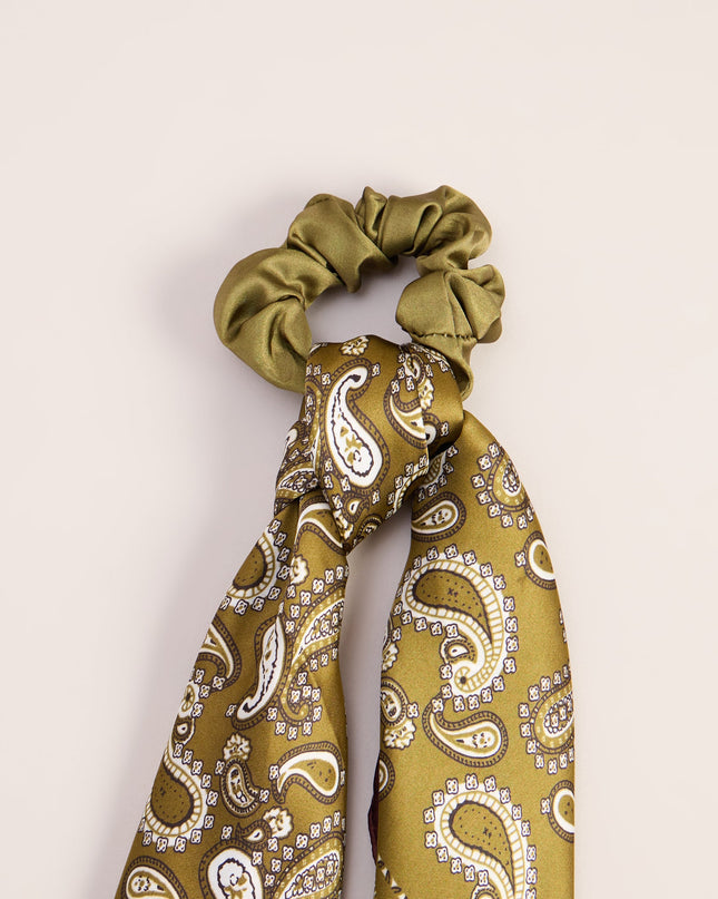 Tied Up Satin Paisley Scrunchie Scarf