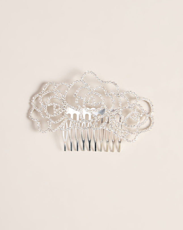 Rose Detail Rhinestone Hair Comb