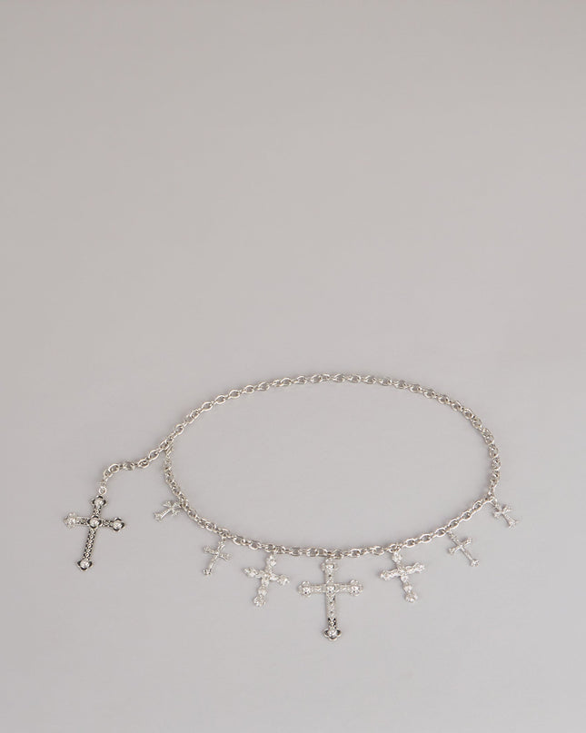 Sleek Edge Cross Charm Chain Belt