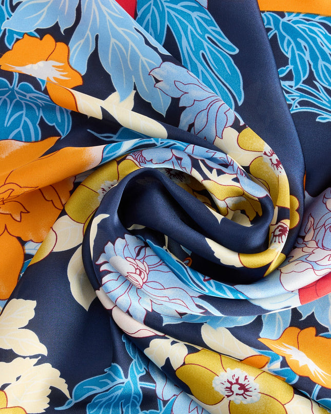 Postcard Ready Floral Print Satin Scarf