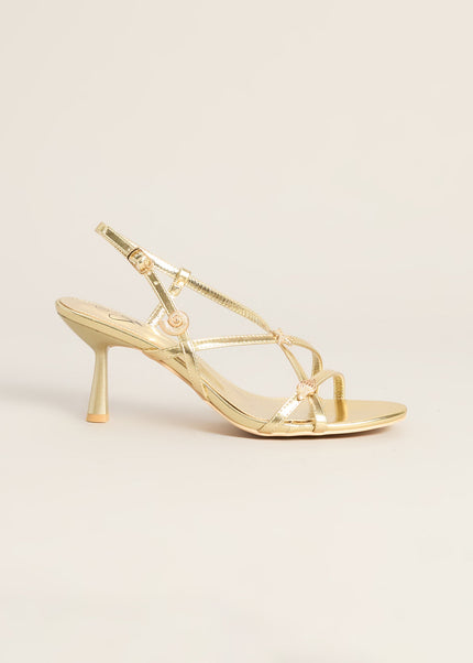 On Vacay Sea Shell Charm Metallic Heels
