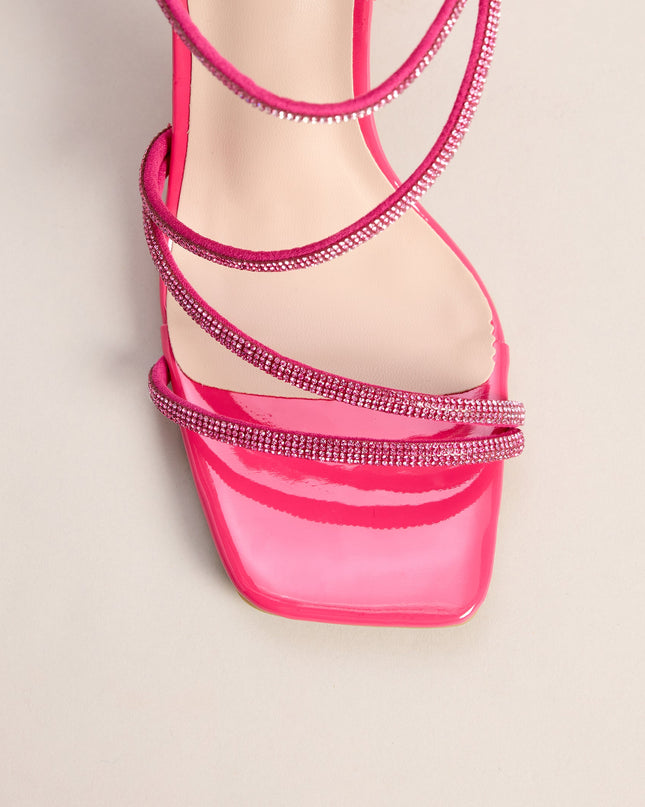 Glam Strut Rhinestone Strappy Block Heels